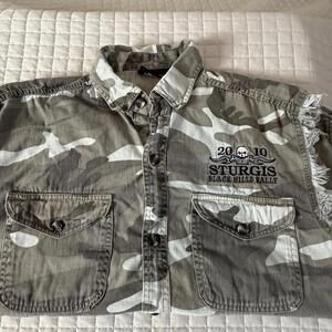 10' Sturgis 70th Annual Biker Edge Mens Size M Sleeveless Button Up‎ Camo Shirt